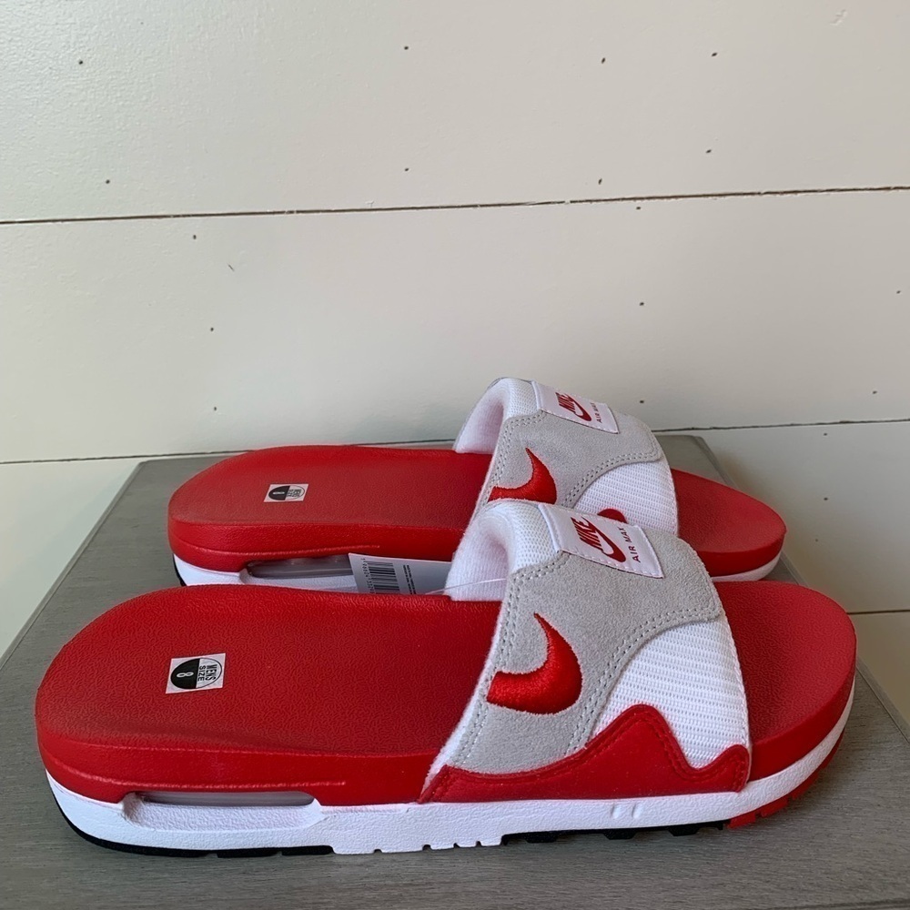 Nike Air Max 1 Slide Slippers White/University Red Mens Size 8 DH0295-103 New